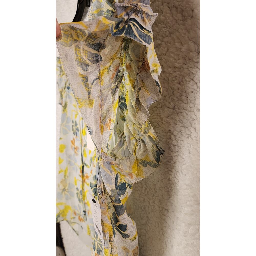 NWT Joie 100% Silk Floral Flutter Sleeve V-Neck Blouse Cerulean M - Picture 8 of 8